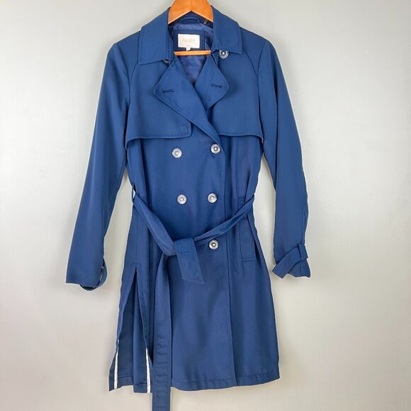 Laundry by Shelli Segal Blue Double-Breasted Belted Trench Coat Small - Picture 1 of 8